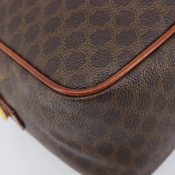 CELINE Macadam Canvas Vanity Cosmetic Pouch PVC Leather Brown Gold Auth 209901