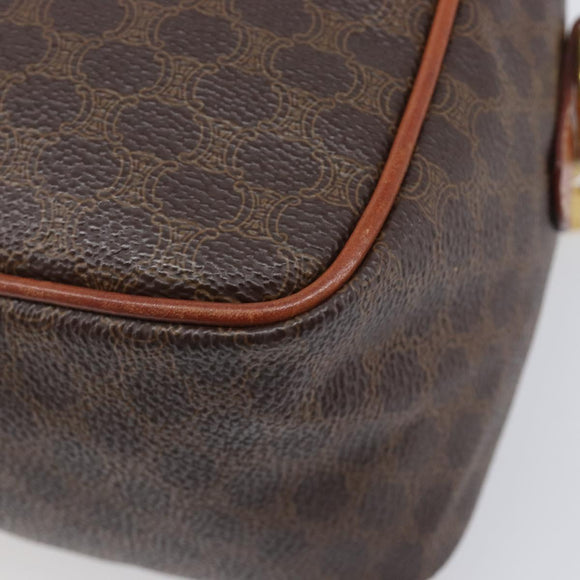 CELINE Macadam Canvas Vanity Cosmetic Pouch PVC Leather Brown Gold Auth 209901