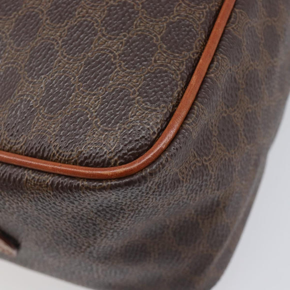 CELINE Macadam Canvas Vanity Cosmetic Pouch PVC Leather Brown Gold Auth 209901
