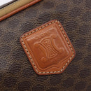 CELINE Macadam Canvas Vanity Cosmetic Pouch PVC Leather Brown Gold Auth 209901-15