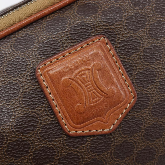 CELINE Macadam Canvas Vanity Cosmetic Pouch PVC Leather Brown Gold Auth 209901