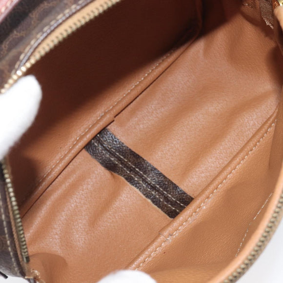 CELINE Macadam Canvas Vanity Cosmetic Pouch PVC Leather Brown Gold Auth 209901