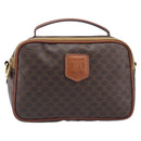 CELINE Macadam Canvas Vanity Cosmetic Pouch PVC Leather Brown Gold Auth 209901-2