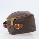 CELINE Macadam Canvas Vanity Cosmetic Pouch PVC Leather Brown Gold Auth 209901-5