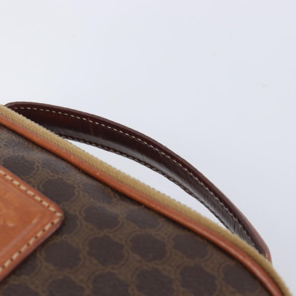 CELINE Macadam Canvas Vanity Cosmetic Pouch PVC Leather Brown Gold Auth 209901