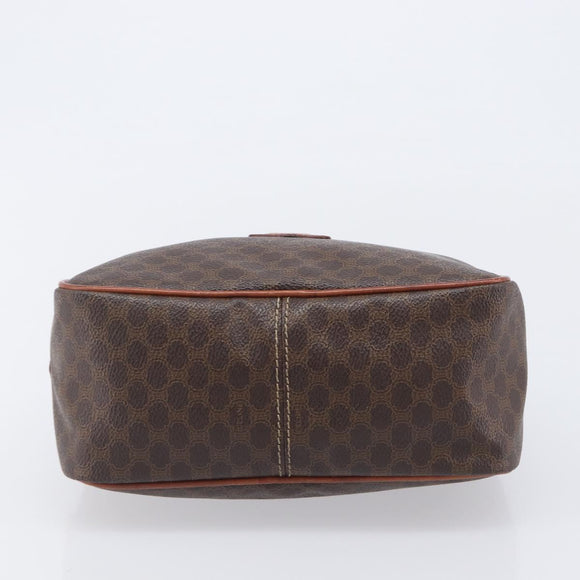 CELINE Macadam Canvas Vanity Cosmetic Pouch PVC Leather Brown Gold Auth 209901
