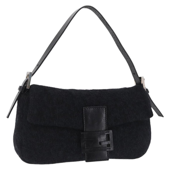 FENDI Mamma Baguette Shoulder Bag Knitted Fabrics Gray Silver Auth 209903V