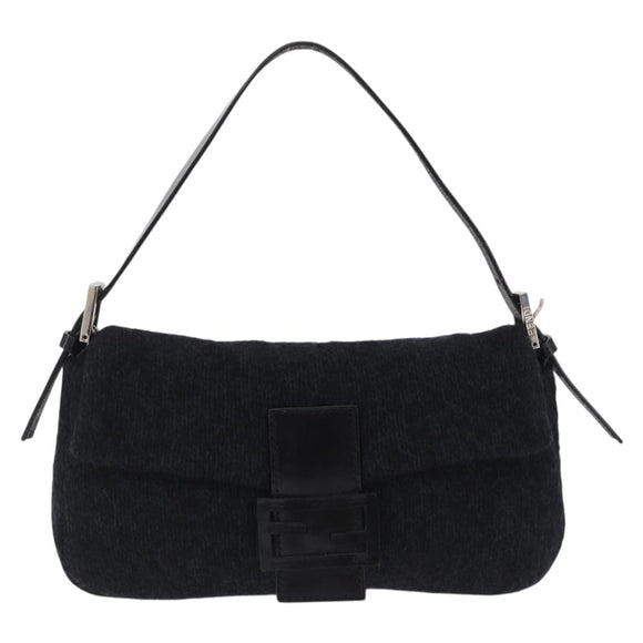 FENDI Mamma Baguette Shoulder Bag Knitted Fabrics Gray Silver Auth 209903V