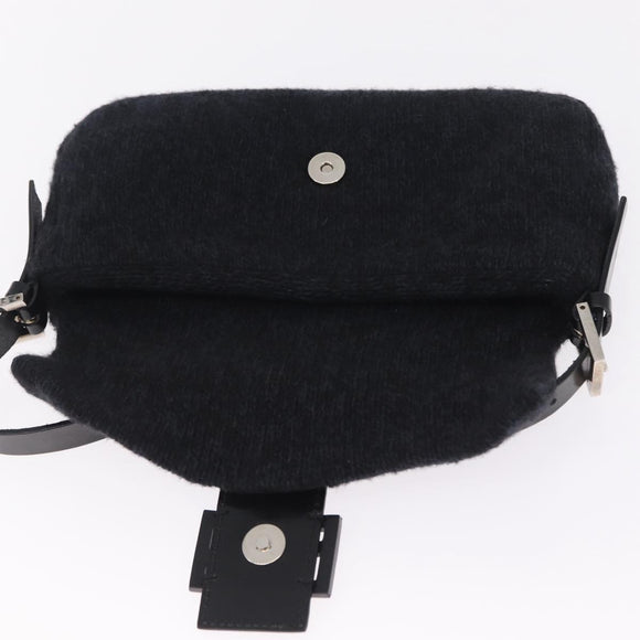 FENDI Mamma Baguette Shoulder Bag Knitted Fabrics Gray Silver Auth 209903V