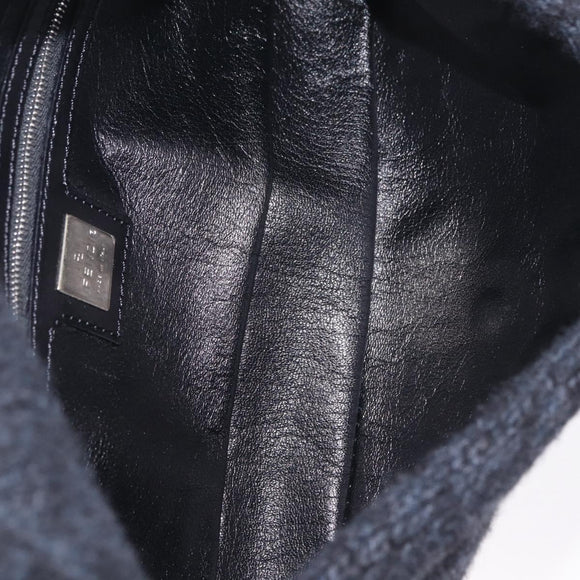 FENDI Mamma Baguette Shoulder Bag Knitted Fabrics Gray Silver Auth 209903V