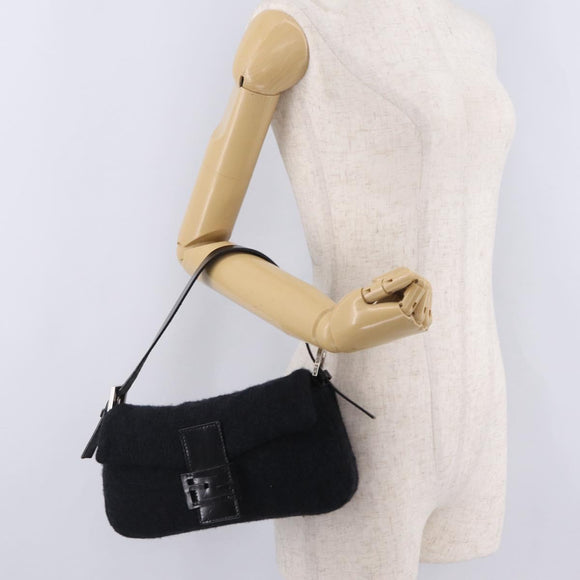 FENDI Mamma Baguette Shoulder Bag Knitted Fabrics Gray Silver Auth 209903V