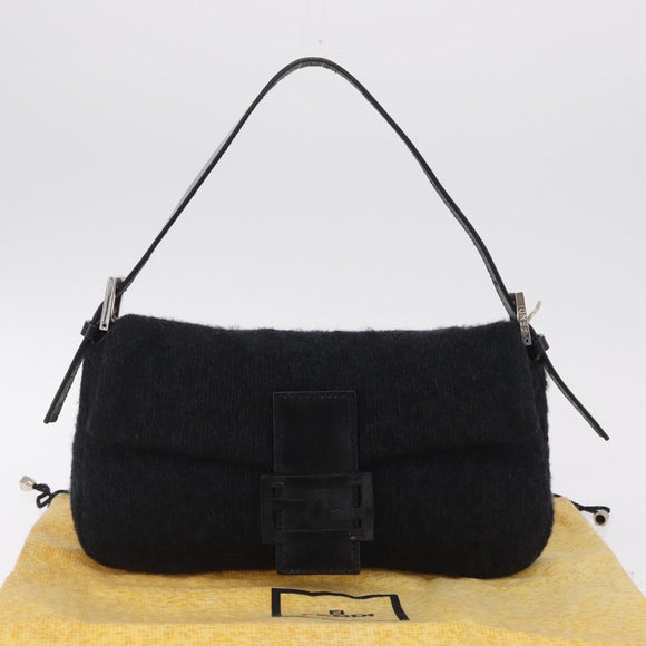 FENDI Mamma Baguette Shoulder Bag Knitted Fabrics Gray Silver Auth 209903V
