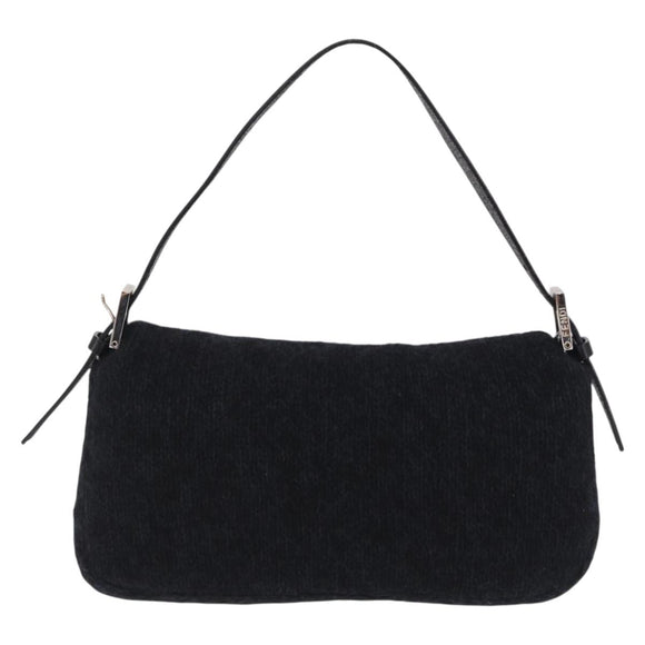 FENDI Mamma Baguette Shoulder Bag Knitted Fabrics Gray Silver Auth 209903V