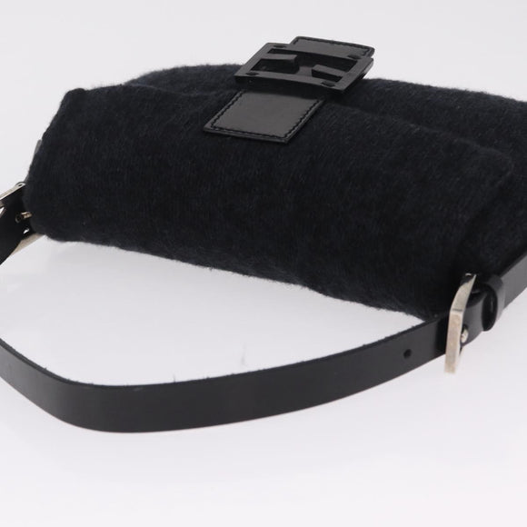 FENDI Mamma Baguette Shoulder Bag Knitted Fabrics Gray Silver Auth 209903V