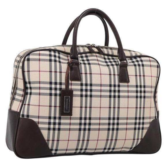 BURBRRRY Nova Check Boston Bag Nylon Beige Silver Auth 209909V