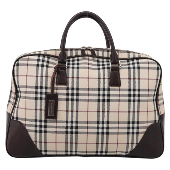 BURBRRRY Nova Check Boston Bag Nylon Beige Silver Auth 209909V