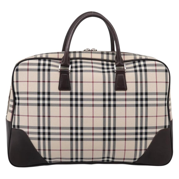 BURBRRRY Nova Check Boston Bag Nylon Beige Silver Auth 209909V