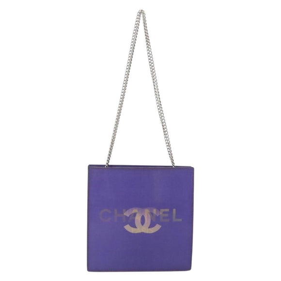 CHANEL hologram Chain Shoulder Bag Vinyl Purple Silver CC Auth 209911V