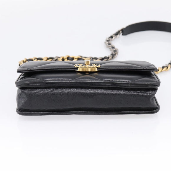 CHANEL Matelasse19 Chain Shoulder Bag Leather 2way Black Gold CC Auth 209912M