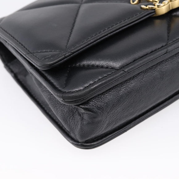 CHANEL Matelasse19 Chain Shoulder Bag Leather 2way Black Gold CC Auth 209912M