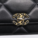 CHANEL Matelasse19 Chain Shoulder Bag Leather 2way Black Gold CC Auth 209912M-19