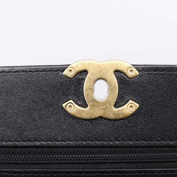 CHANEL Matelasse19 Chain Shoulder Bag Leather 2way Black Gold CC Auth 209912M