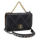 CHANEL Matelasse19 Chain Shoulder Bag Leather 2way Black Gold CC Auth 209912M-1