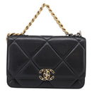 CHANEL Matelasse19 Chain Shoulder Bag Leather 2way Black Gold CC Auth 209912M-2