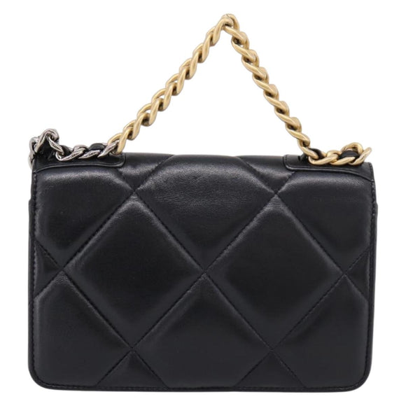 CHANEL Matelasse19 Chain Shoulder Bag Leather 2way Black Gold CC Auth 209912M