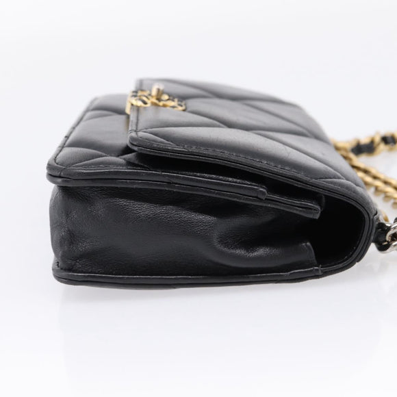 CHANEL Matelasse19 Chain Shoulder Bag Leather 2way Black Gold CC Auth 209912M