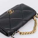 CHANEL Matelasse19 Chain Shoulder Bag Leather 2way Black Gold CC Auth 209912M-6