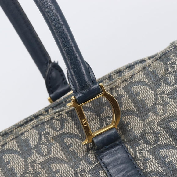 Christian Dior Trotter Canvas Tote Bag Navy Gold Auth 209916