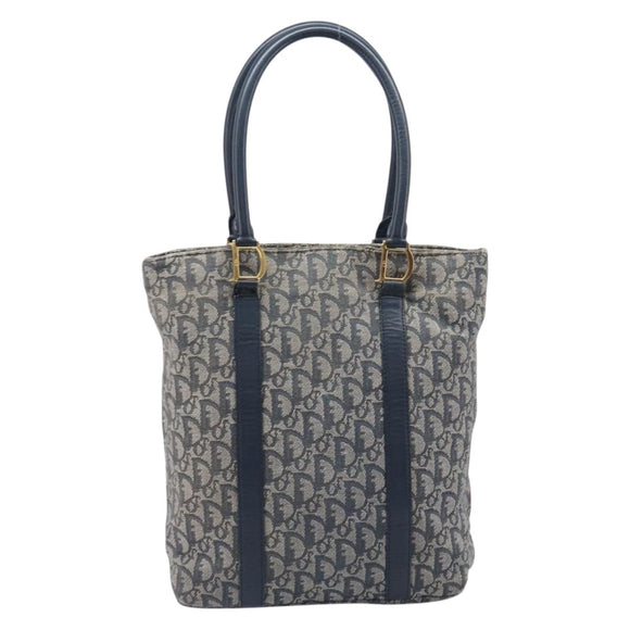 Christian Dior Trotter Canvas Tote Bag Navy Gold Auth 209916