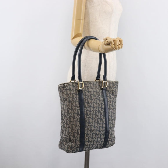 Christian Dior Trotter Canvas Tote Bag Navy Gold Auth 209916