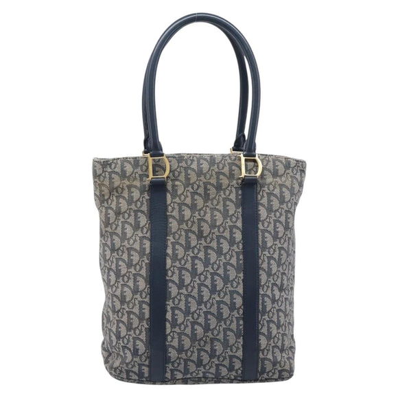 Christian Dior Trotter Canvas Tote Bag Navy Gold Auth 209916
