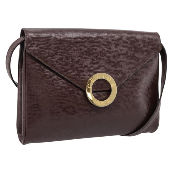 CELINE Circle Shoulder Bag Leather Brown Gold Auth 209917V
