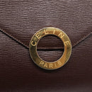 CELINE Circle Shoulder Bag Leather Brown Gold Auth 209917V-15
