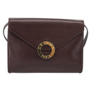 CELINE Circle Shoulder Bag Leather Brown Gold Auth 209917V-2