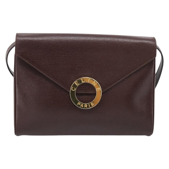 CELINE Circle Shoulder Bag Leather Brown Gold Auth 209917V