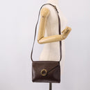 CELINE Circle Shoulder Bag Leather Brown Gold Auth 209917V-23