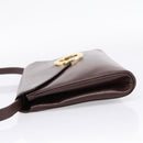 CELINE Circle Shoulder Bag Leather Brown Gold Auth 209917V-4