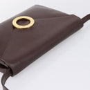 CELINE Circle Shoulder Bag Leather Brown Gold Auth 209917V-6