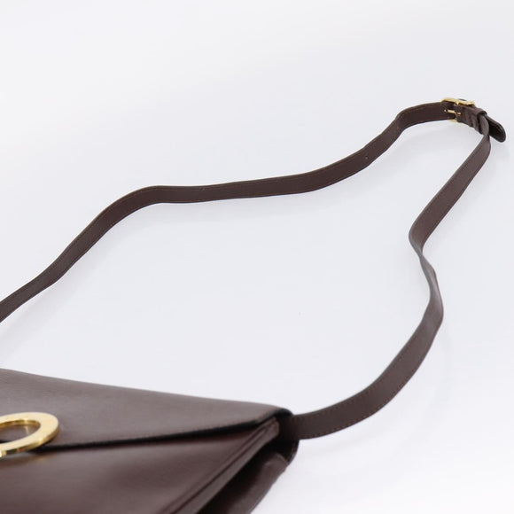 CELINE Circle Shoulder Bag Leather Brown Gold Auth 209917V