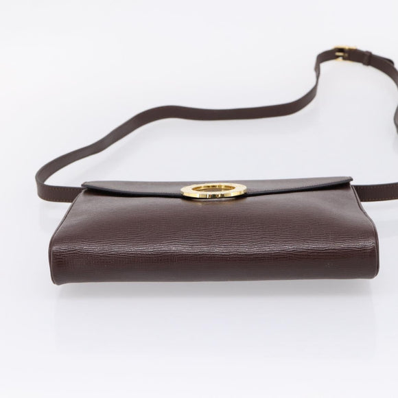 CELINE Circle Shoulder Bag Leather Brown Gold Auth 209917V