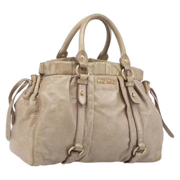 Miu Miu Hand Bag Vitellolux 2way Beige Gold Auth 209920A