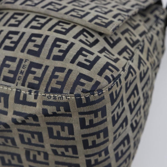 FENDI Zucchino Canvas Mamma Baguette Shoulder Bag Navy Silver 26325 Auth 209921V