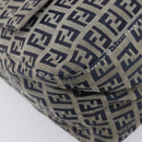 FENDI Zucchino Canvas Mamma Baguette Shoulder Bag Navy Silver 26325 Auth 209921V-16