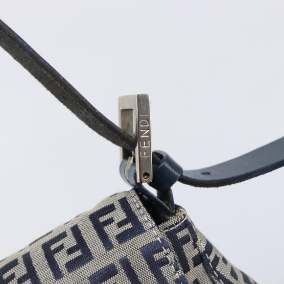 FENDI Zucchino Canvas Mamma Baguette Shoulder Bag Navy Silver 26325 Auth 209921V