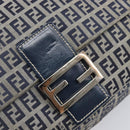 FENDI Zucchino Canvas Mamma Baguette Shoulder Bag Navy Silver 26325 Auth 209921V-21