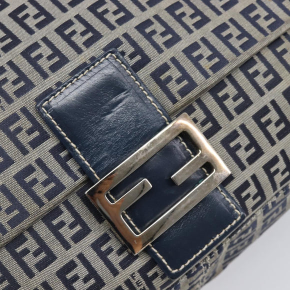 FENDI Zucchino Canvas Mamma Baguette Shoulder Bag Navy Silver 26325 Auth 209921V